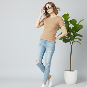 Camisetas de Algodón de la Mejor Calidad, 100 Gramos, para Mujer, Color Marrón Caramelo, Transpirables y de Secado Rápido, Venta de Fábrica - Product Image 6