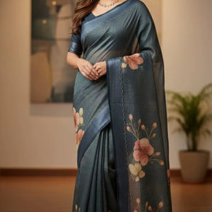 Sari Premium LilanSimmerSilk avec broderie Aari artisanale complexe, collection de vêtements de fête élégante avec une subtile brillance métallique - Product Image 1