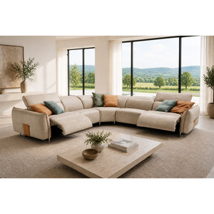 Daniele Modern Living Room Sofa Set Sectional <b>Recliner</b> Options Genuine Leather Fabric Upholstery Extendable Wood Metal Frame - Product Image 2