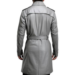 Gabardina de cuero para hombre, traje de invierno con Cinturón de piel de oveja genuina, Abrigo largo con cuello blanco, abrigo largo ligero con botones para hombre - Product Image 6