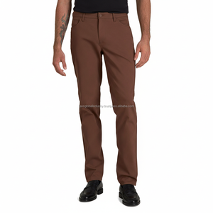 Pantalones Chinos de Lona para Hombre, Corte Slim Fit, Color Café, Cintura Media, Algodón Elástico de Alta Calidad - Product Image 1