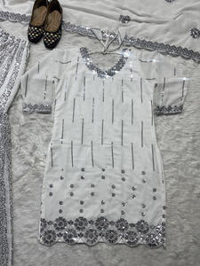 Vestido étnico de tela Georgette de imitación pesada moderna india y pakistaní, traje Sharara de diseñador y Palazzo con Dupatta a bajo precio - Product Image 5