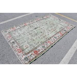 Tapis Vintage en Laine Turc 5x8.5ft Vert Beige Style Classique Patchwork Design Latex Grande Surface pour Adolescents Couloir Chambre - Product Image 3