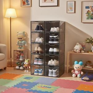 Ayakkabı Sneakers ve ev organizasyonu için kapaklı istiflenebilir şeffaf plastik ayakkabı kutusu şeffaf depolama organizatör - Product Image 6