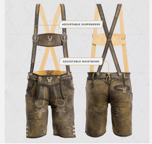 Élégant hommes bavarois Lederhosen véritable cuir de vache fendu pantalon boutons fermeture avant côté arrière poches latérales - Product Image 2