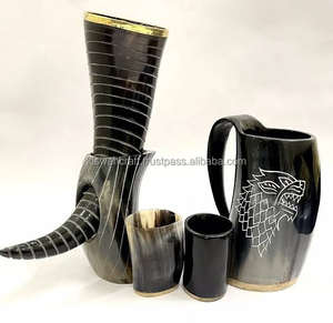Moderne Tendance Designer Géométrique À La Main Viking Boire Naturel Corne De Bœuf Tankard Tasse Tasse pour Ale Bière Vin Médiéval 12 Pouces - Product Image 4