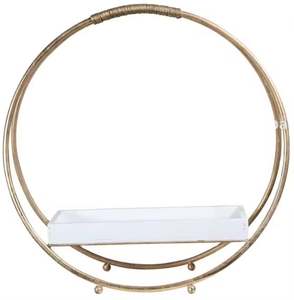 Portavelas de decoración de boda Producto de regalo negro dorado Portavelas de anillo de latón con mesa de superficie blanca de madera - Product Image 4