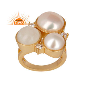 14พันทองชุบงบแหวนทองเหลืองธรรมชาติมูนสโตนและสีขาวมุกพลอยสีขาวเพทายแหวนเครื่องประดับแฟชั่น - Product Image 4