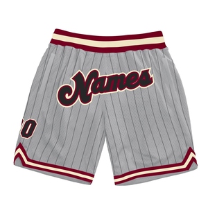 Industrie Direct Engro Sportswear Pantalones cortos de baloncesto personalizados Auténtico gris negro a rayas con patrón negro sólido-granate - Product Image 1