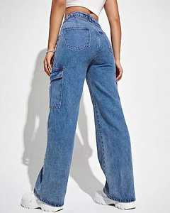 Jeans Cargo de Hombre Estilo Vintage Hip Hop Y2K, Cintura Alta, con Bolsillos con Solapa, Color Azul Lavado, Marca OEM - Product Image 2