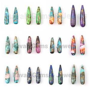 พลอยอะเวนจูรีนสีเขียวอ่อนธรรมชาติอัญมณีหลวมบริโอเลตต์ขัด9x30มม. เครื่องประดับคริสตัลบำบัดรูปทรงหยดน้ำเรียบ - Product Image 5