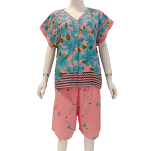 Summer Casual Simple V-neck Floral Print Shot Trouser and <b>Short</b> Sleeved Pajama. Made of 100% Rayon <b>Cool</b> Soft Smooth Fabric - Product Image 2