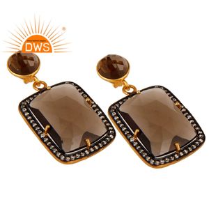 Dernière conception faite à la main 18K plaqué or Quartz fumé naturel pierres précieuses boucles d'oreilles fabricant de bijoux personnalisés - Product Image 2