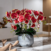 Susunan Anggrek Phalaenopsis Buatan Mewah Berkualitas Tinggi dengan Sentuhan Realistis dalam Pot untuk Dekorasi Meja Hotel, Rumah, atau Kantor
