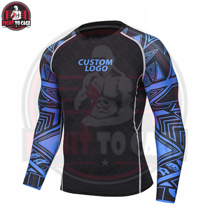 บริการ OEM เสื้อผ้าสำหรับต่อสู้คุณภาพสูง พิมพ์ลายตามสั่ง เสื้อรัดกล้ามเนื้อแขนยาวสำหรับผู้ชาย MMA ผลิตจากโพลีเอสเตอร์/สแปนเด็กซ์/ไนลอน 220 กรัม แห้งเร็ว - Product Image 2