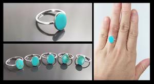 แหวนเงินแท้แบบมินิมอลที่ทันสมัยเครื่องประดับหินประดับรูปวงรีสีเทอร์ควอยซ์แท้สำหรับของขวัญแหวนหมั้นดอกไม้ - Product Image 3