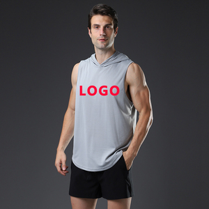 Wholesale Ready Ship Athletic Men's <b>Sleeveless</b> <b>Hoodie</b> Custom Logo Sport Gym Hooded Vest for Boys 100% Cotton Long Length Printed - Product Image 4