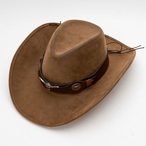 Vaquero para hombres Mujeres Sombrero de vaquera Estilo tejano Sombreros de fieltro de ala ancha Vintage Retro Cuero Occidental - Product Image 4