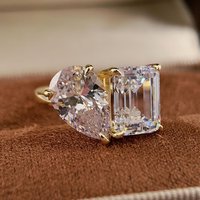 Bague de fiançailles Toi et Moi 6,5 carats, bague de promesse à deux pierres, argent sterling 925 plaqué or 14 carats, moissanite, bague de luxe haut de gamme