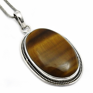 Vente chaude bonne qualité Style classique oeil de tigre naturel grande pierre précieuse 925 en argent Sterling forme ovale pendentif bijoux faits à la main - Product Image 1