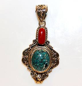 Colgante de Plata de Ley 925 de grado superior, estilo Vintage Unisex, turquesa de Coral rojo para aniversario de boda o regalo de fiesta - Product Image 2