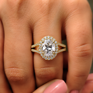 Anillo de Oro Sólido de 14K con Halo Ovalado de Diamantes Cultivados en Laboratorio, Anillo de Boda con Diamantes Engastados en Pavé, Certificado IGI, Joyería Personalizada al por Mayor - Product Image 2