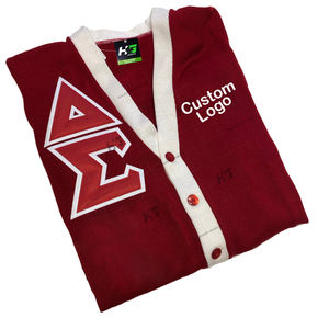 Personnalisé DST sororité cramoisi et blanc cardigan pied de poule femmes chandails pull tricoté avant logo broderie bouton décontracté - Product Image 5