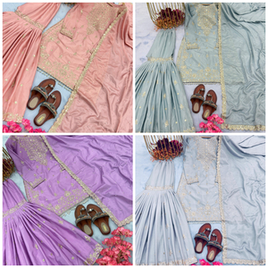 Premium Designer Heavy Top-Sharara Collection Chinon Telas con bordado Lentejuelas Trabajo para mujeres Ropa de fiesta - Product Image 5