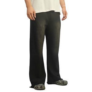 Pantalones de chándal de algodón de peso pesado French Terry, lavado con ácido, desteñido al sol para dobladillo crudo, pierna acampanada, ropa de calle, patrón recto de cintura alta - Product Image 2