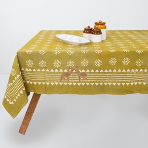 Mantel de Algodón 100% con Diseño Floral Artesanal Elegante Estampado a Mano Dabu, Cubierta de Mesa Hecha a Mano de Estilo Tradicional para el Hogar - Product Image 2