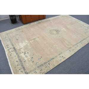 พรมตุรกีวินเทจ ขนาด 6x10 ฟุต สีเบจลายดอกไม้ ทำจากขนสัตว์ - Product Image 2