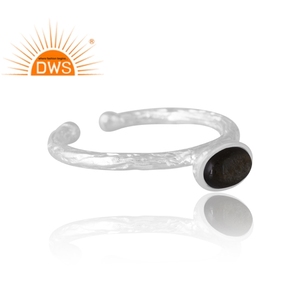 Diseño de tendencia Plata Oro natural Brillo Obsidiana Anillo de piedras preciosas Diseño personalizado Joyería para mujeres Regalo para ella - Product Image 4
