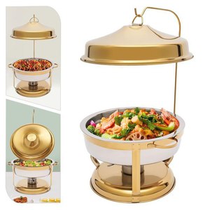 Plato de frotamiento martillado de acero inoxidable de alta calidad, calentador de alimentos dorado para Hotel Buffet Catering utilizado para calentar equipos de sujeción - Product Image 4