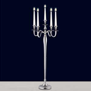 Candélabre à 5 bras en métal et aluminium de conception unique les mieux notées bougeoir fini argenté taille personnalisée décoration de table de mariage - Product Image 6