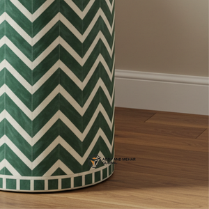 Mesa Auxiliar de Madera con Incrustaciones de Hueso, Diseño Moderno y Ecológico con Patrón Chevron para Dormitorio y Sala de Estar - Product Image 5