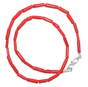 925 Argent Nouvelle Tendance Rouge Corail Lisse Baril 4-7mm Tuyau Perles Rondes Collier En Gros 18 pouces Naturel Lâche Pierre Collier