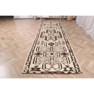 Vintage Turkish <b>Runner</b> <b>Rug</b> 3x10.3 ft (92x314 cm), Brown Floral Kilim <b>Rug</b> - Product Image 2