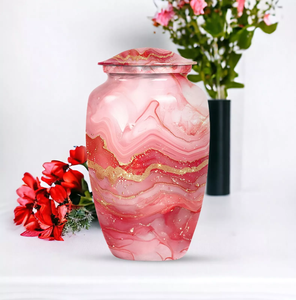 Grande urne moderne en aluminium abstrait rose de 10 pouces Techniques d'artisanat Fournitures funéraires en gros pour les cendres de femmes adultes - Product Image 4
