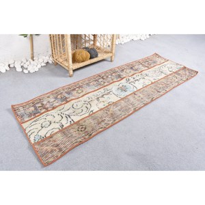 Tapis Patchwork Vintage Classique en Laine Beige Marron 1.6X5 pieds Rectangulaire Fait Main en Polyester Peluche Pile pour Chambre Chevet Latex - Product Image 2