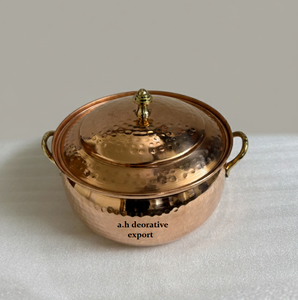 Cacerola de Lujo de Cobre Natural Martillada a Mano, Capacidad de 2000 ml, Apta para Alimentos, Utensilios de Cocina, Olla para Servir con Tapa de Latón y Perilla Moderna - Product Image 5