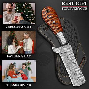 Cuchillo cortador de toro de acero de Damasco afilado EDC cuchillo de hoja fija cuchillo de caza Ideal para desollar Camping y actividades al aire libre - Product Image 5