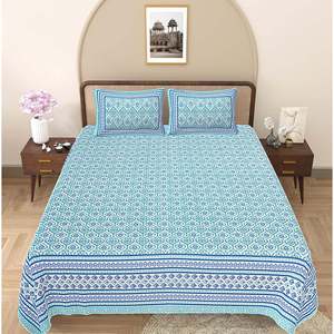 Parure de lit double imprimée florale bleu turquoise avec 2 taies d'oreiller, ensemble 3 pièces, drap plat de massage pour usage domestique (ADB1465) - Product Image 2