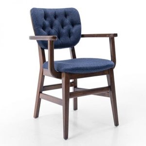 Silla de comedor con brazo de botón hecha de marco de madera de teca maciza con espuma cubierta y asiento de tapicería y respaldo para interior - Product Image 5