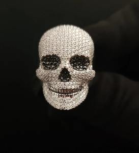 Mejor diseño GRA certificado VVS Moissanite Diamond 925 Sterling Silver Iced Out Skull Hip Hop Ring para raperos Street Wear Fashion - Product Image 5