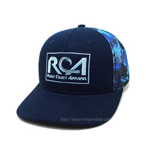 Impresión personalizada Camo Mesh azul marino camionero sombreros bordado Logo diseño RCA camionero sombreros malla al por mayor - Product Image 2