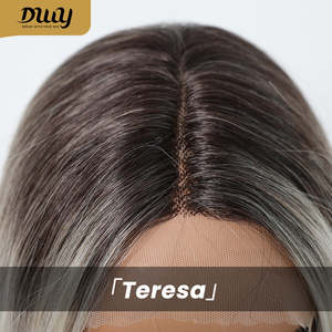 Teresa-DWY Long Wavy Synthetic <b>Wig</b> Transparent Lace Front T-Part Rooted <b>Brown</b> Blonde with Lace Front - Product Image 6
