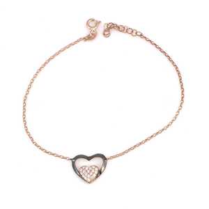 925 Sterling <b>Silver</b> Heart Key Model Crystal <b>Bracelet</b> with Pink Black and White Stones Elegant <b>Bangles</b> - Product Image 2