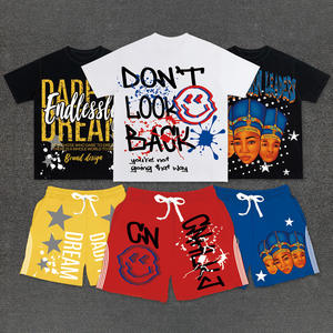 Impresión DTG, venta al por mayor, camisetas, conjunto corto de sudor, conjunto de 2 piezas, conjuntos de camiseta y pantalones cortos para hombre, Camiseta de algodón 100% de gran tamaño lavada para hombre - Product Image 3