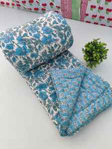 Couvre-lit en coton indien de Jaipur, imprimé en blocs, motif floral - Product Image 6