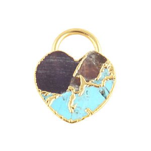 Pendentif à serrure en forme de cœur, personnalisé, en cuivre, turquoise, plaqué or, pour la fabrication de bijoux, outil de fourniture de breloques diy - Product Image 1